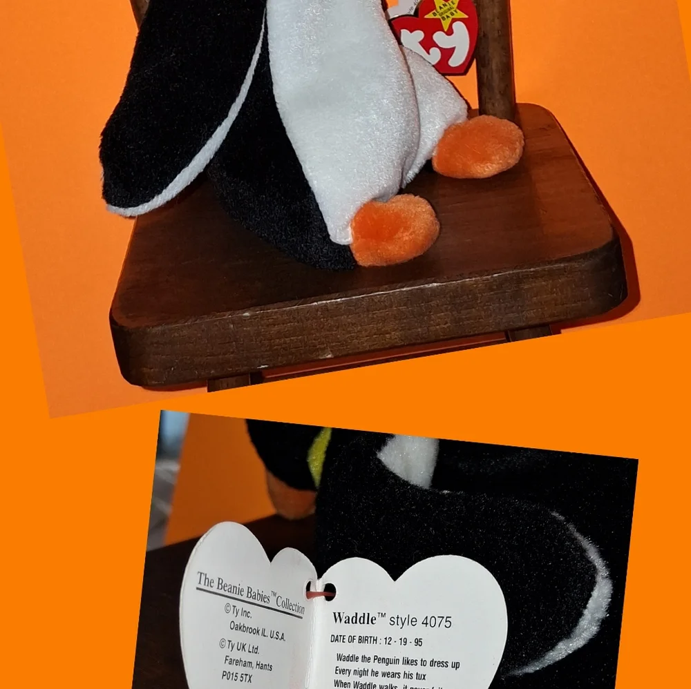 EXTREMELY RARE RETIRED 1995 TY BEANIE BABY WADDLE WITH PVC PELLETS/TAG ERRORS.